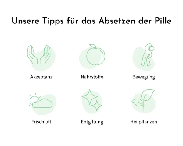 Tipps zum Absetzen der Pille: Akzeptanz, Nährstoffe, Bewegung, Frischluft, Entgiftung, Heilpflanzen. So meisterst du mögliche Nebenwirkungen.