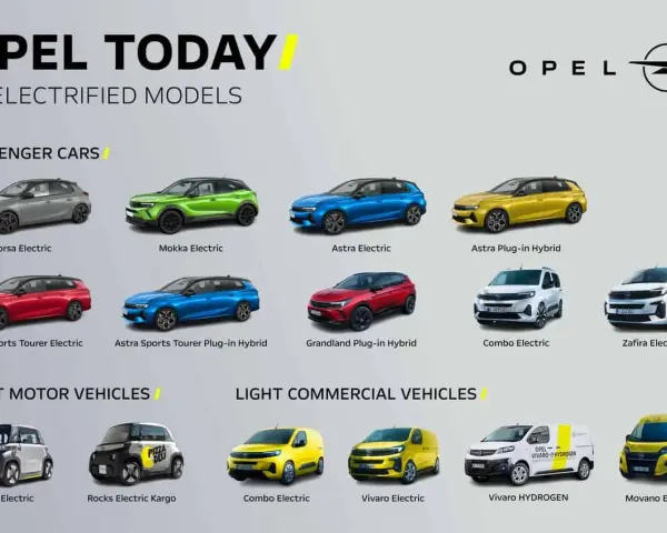 Kolekcja 15 zelektryfikowanych modeli Opla, w tym samochody osobowe i dostawcze. Wśród nich znajdziemy m.in. Opla Corsę Electric, Mokkę Electric, Astrę oraz modele Vauxhall.