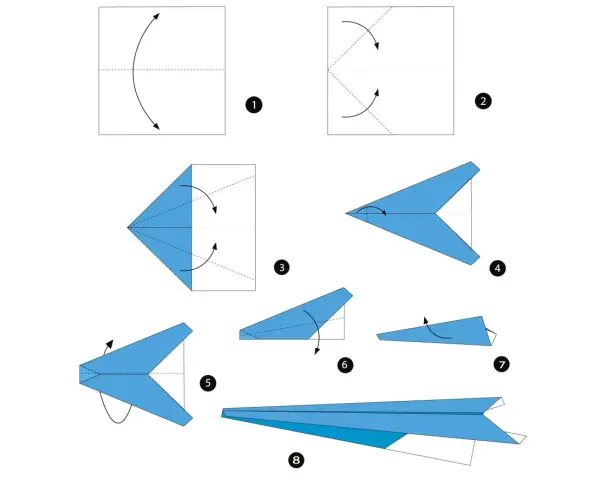 Steg-för-steg-guide för att vika ett klassiskt origami flygplan.