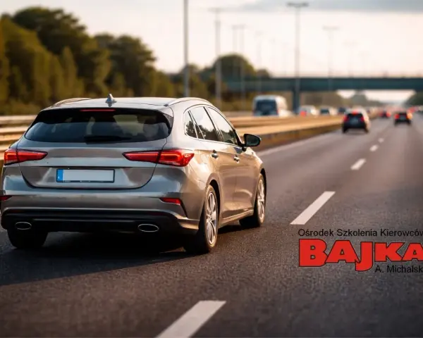 Szary kombi jedzie autostradą. Zastanawiasz się, ile można jechać na autostradzie? Z Bajką nauczysz się wszystkiego!