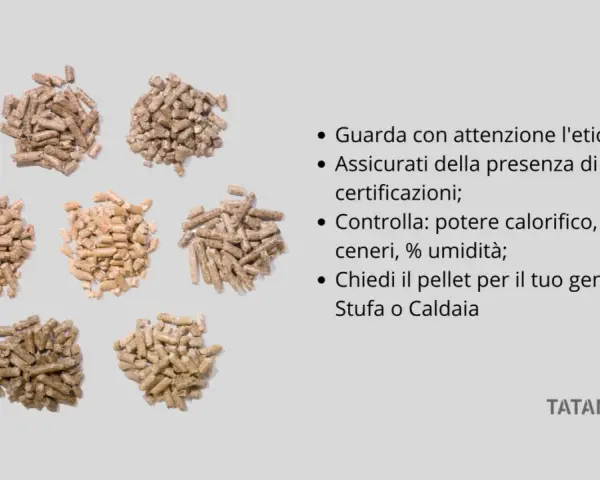 Pile di pellet di legno di diverse tonalità, per un pellet buono e di qualità. Consigli per la scelta.