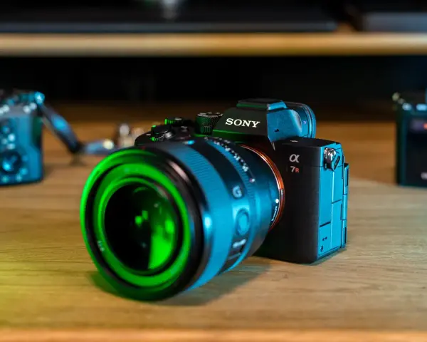 Sony a7r5 z obiektywem o zielonym blasku, gotowy do uchwycenia niezwykłych chwil.