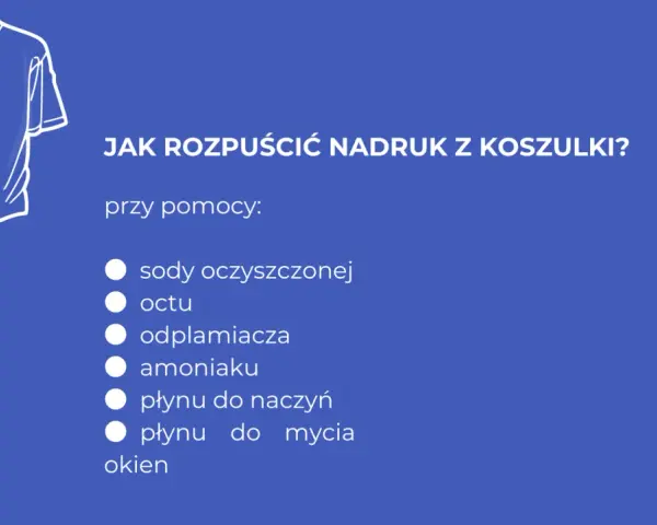 Jak usunąć nadruk z koszulki? Lista domowych sposobów: soda, ocet, odplamiacz, amoniak, płyn do naczyń, płyn do mycia okien.