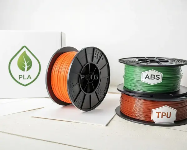 Szpule filamentów PLA, PETG, ABS i TPU. PETG właściwości sprawiają, że jest świetnym wyborem do druku 3D.