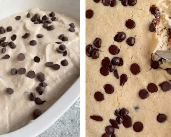 Dolci con ricotta e gocce di cioccolato, pronti per essere gustati. La consistenza cremosa invita a un assaggio goloso.
