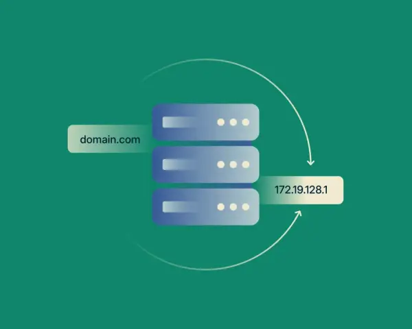 Illustration visar hur funkar internet: domännamn kopplas till IP-adresser via servrar.