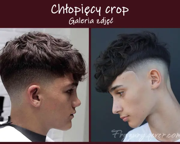 Dwie propozycje modnych fryzur dla chłopców: crop z cieniowanym tyłem i falowane włosy z wygolonymi bokami.