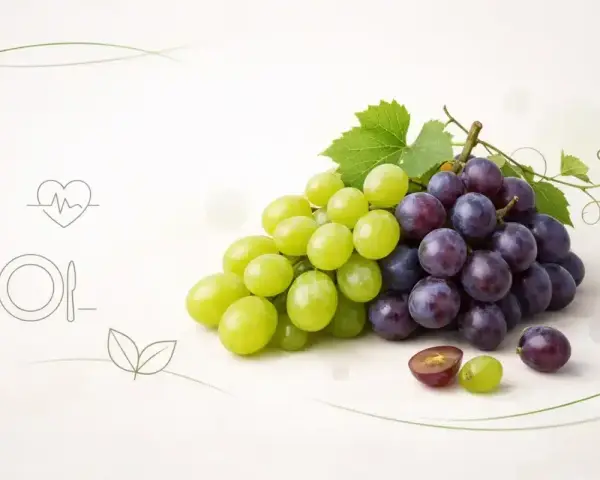 Zielone i fioletowe winogrona, symbolizujące zdrowie i dietę. Czy winogrona są zdrowe? Tak, to pyszny i pożywny owoc.