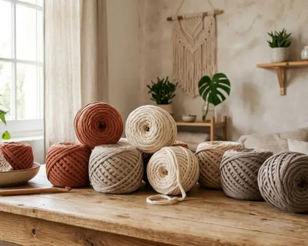 Ovillos de lana en tonos tierra, perfectos para crear proyectos con colores otoño.