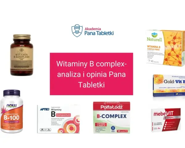 Różne preparaty z witaminami z grupy B: Solgar B-Kompleks "50", Now Foods B-100, Apteo B Compositum, Polfa Łódź B-Complex, Naturell B Complex Forte, Gold-Vit B Forte, mebeVIT B-complex.