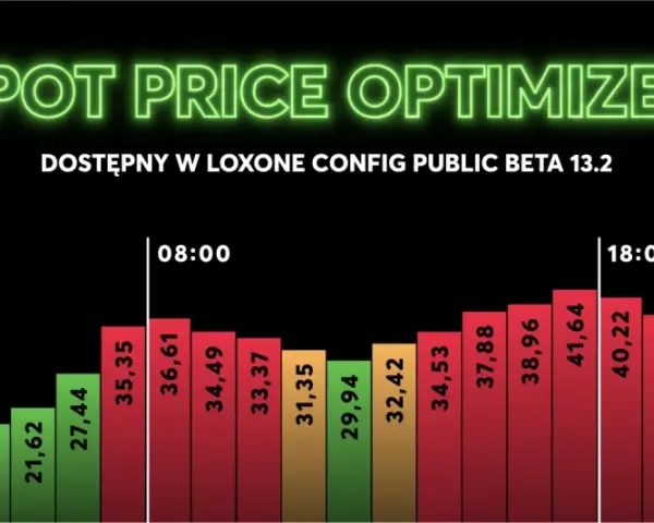 Wykres pokazuje **dynamiczne ceny energii** w ciągu dnia, od niskich cen o północy do szczytowych wartości po południu.