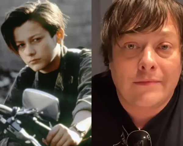 Młody Edward Furlong jako John Connor z Terminatora 2 obok jego obecnego wizerunku. Terminator obsada w porównaniu.