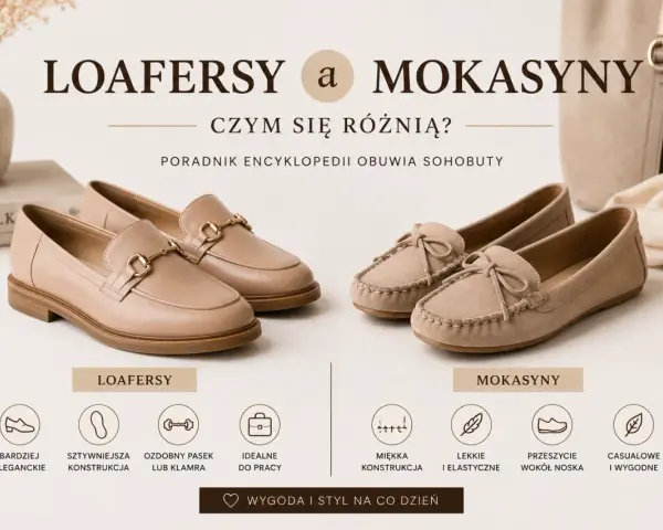 Porównanie rodzajów butów damskich: eleganckie loafersy z klamrą i wygodne mokasyny z kokardką.