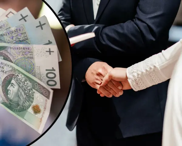 Pieniądze na ślub, ile dać księdzu? Złotówki w ręku pary młodej, symboliczne wsparcie dla ceremonii.