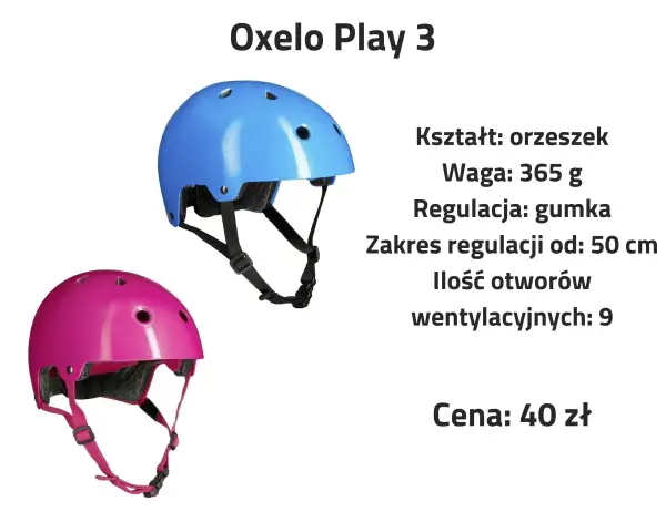 Niebieski i różowy kask Oxelo Play 3. Rozmiary kasków dla dzieci: zakres regulacji od 50 cm. Idealne na rower i hulajnogę.