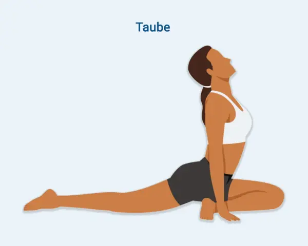Frau in der Tauben-Yoga-Pose, die bei Ischias-Schmerzen Linderung verschafft.