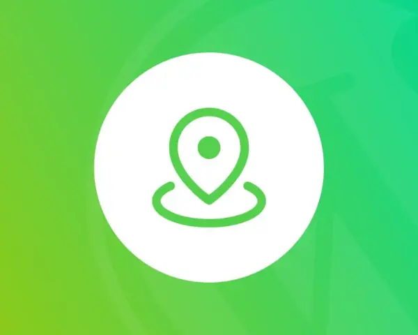 Icône de localisation verte sur fond dégradé. Idéal pour l'optimisation SEO WordPress et le référencement local.