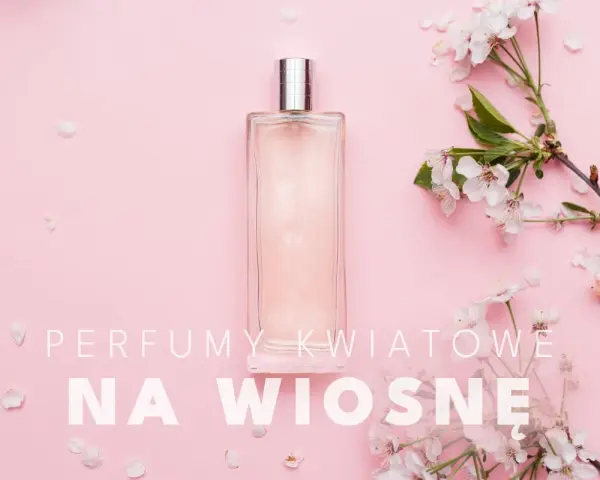 Elegancka butelka perfum otoczona delikatnymi, białymi kwiatami. Idealne perfumy kwiatowe na wiosnę.