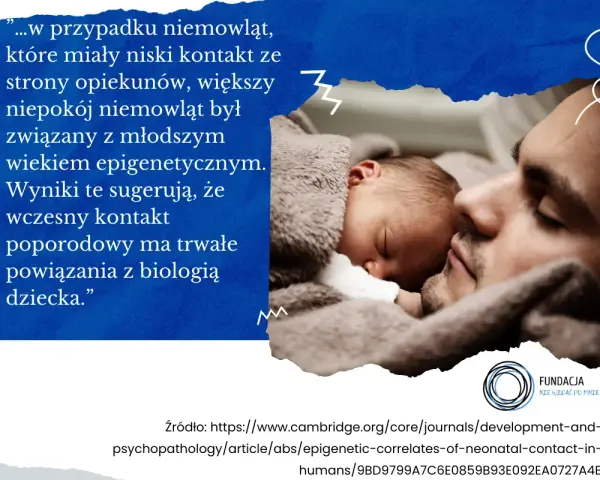 Ojciec tuli śpiące dziecko. Czy przytulenie coś znaczy? Badania sugerują, że wczesny kontakt poporodowy ma trwałe powiązania z biologią dziecka.