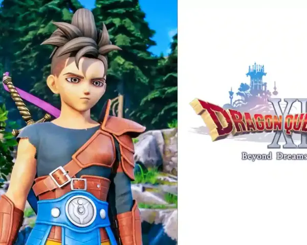 Joven guerrero con espada morada, listo para la aventura en Dragon Quest XII.