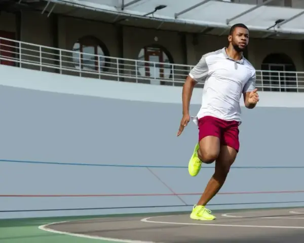 Sprinter na bieżni, jak Usain Bolt, osiąga zawrotne prędkości, być może nawet usain bolt ile km/h.