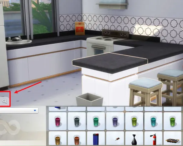 Wpisanie "debug" w wyszukiwarkę przedmiotów w The Sims 4, aby znaleźć ukryte obiekty.