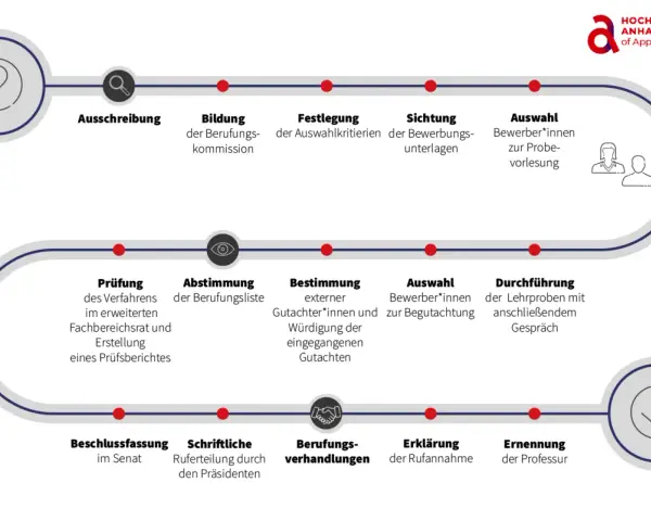 Der Weg, wie wird man Professor: Ausschreibung, Auswahl, Gutachten, Lehrproben, Verhandlungen bis zur Ernennung.