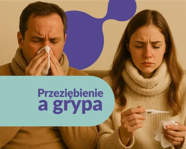 Mężczyzna z chusteczką przy nosie i kobieta z termometrem. Dyskutują, jakie leki na grypę wybrać, by szybko poczuć ulgę.