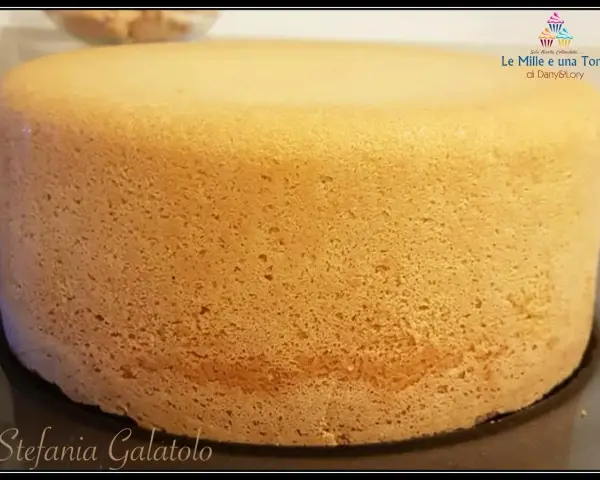 Pan di spagna sofficissimo con lievito, dalla consistenza ariosa e dorata, pronto per essere farcito.