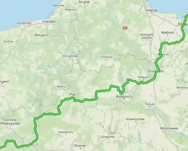 Trasa rowerowa R1 biegnie przez północną Polskę, od Świnoujścia po Braniewo, mijając m.in. Szczecin, Bydgoszcz i Elbląg.