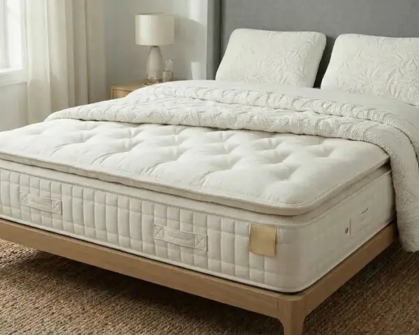 Un matelas ressorts ensachés mousse à mémoire de forme, prêt à vous offrir un sommeil réparateur.