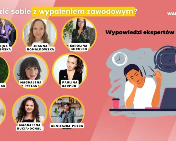 Ekspertki omawiają, jak radzić sobie z wypaleniem zawodowym. Ilustracja przedstawia zmęczoną osobę przy laptopie z ikoną rozładowanej baterii.