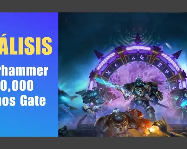 Análisis de Warhammer 40,000: Chaos Gate. Marines espaciales luchan contra el Caos cerca de un portal púrpura.