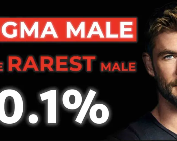 Twarz Chrisa Hemswortha obok napisu "SIGMA MALE THE RAREST MALE 0.1%".
