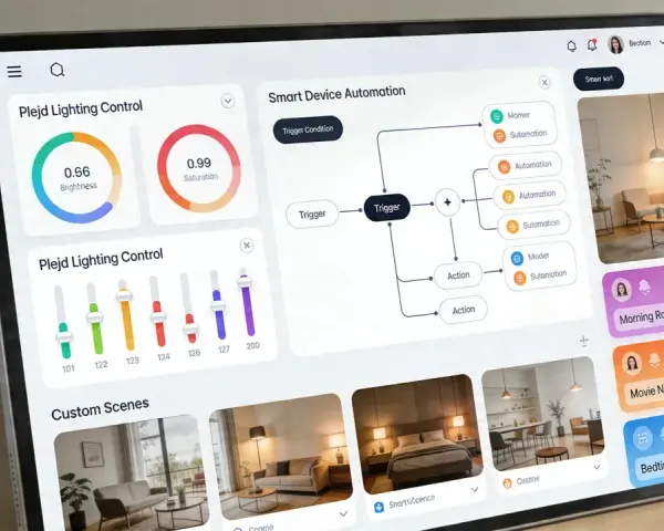 App för smart belysning visar Plejd-kontroller, automatiseringar och anpassade scener.