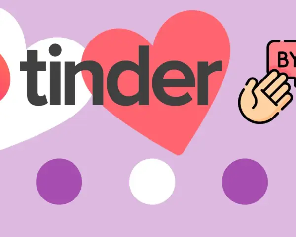 Chcesz wiedzieć, jak usunąć konto Tinder? Grafika pokazuje logo aplikacji i dłoń machającą na pożegnanie.