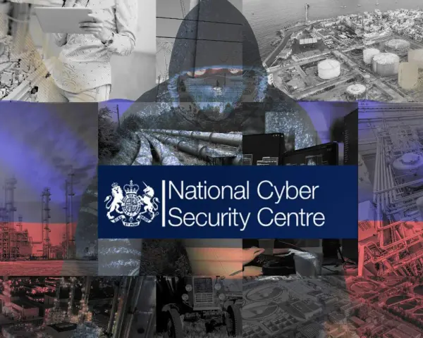Collage depicting a hooded figure, industrial sites, and the National Cyber Security Centre logo, highlighting the importance of critical infrastructure security.