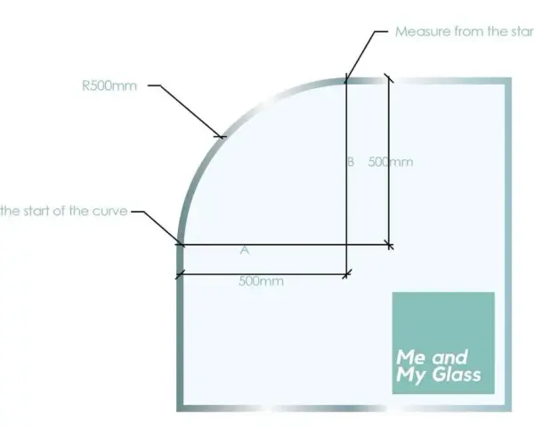 Diagram showing how to measure rounded corners with R500mm radius and 500mm measurements.