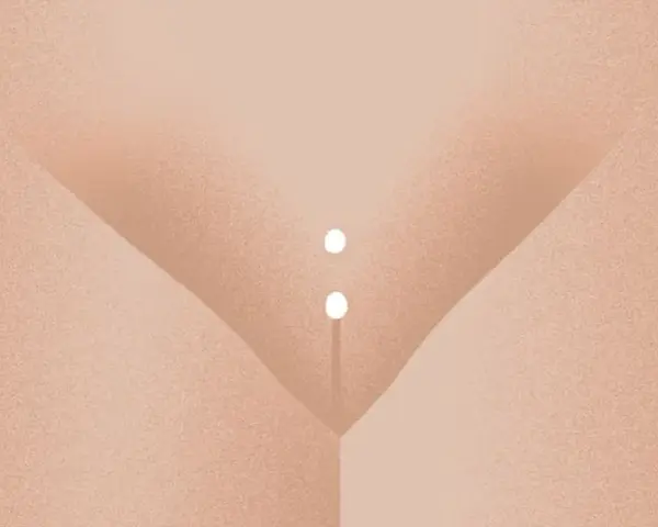 Dwa białe koraliki zdobiące Christina piercing.