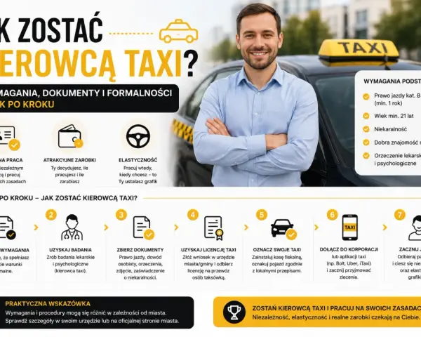 Chcesz zostać kierowcą taxi? Dowiedz się, jakie wymagania, dokumenty i formalności są potrzebne, by zacząć pracę.
