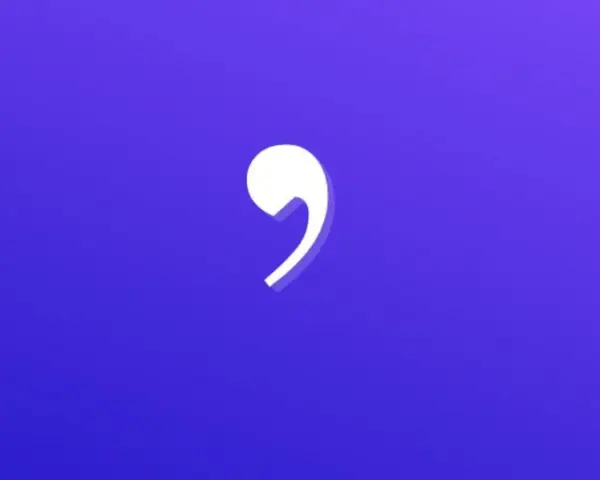 Un signo de puntuación blanco, una coma, destaca sobre un fondo azul vibrante. Es un recordatorio visual del uso de la coma.