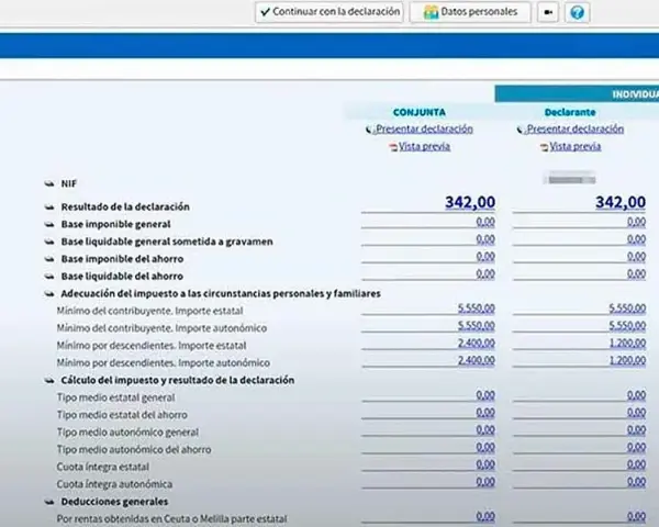 Detalle de la declaración de la renta, mostrando bases y cuotas. La fecha límite para presentarla es un tema importante.