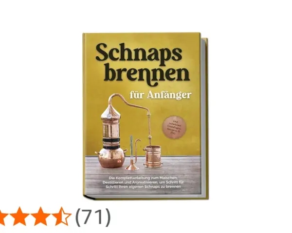 Buchcover "Schnaps brennen für Anfänger" mit Kupfer-Destillierkolben. Enthält Anleitungen und Rezepte zum Schnaps brennen.