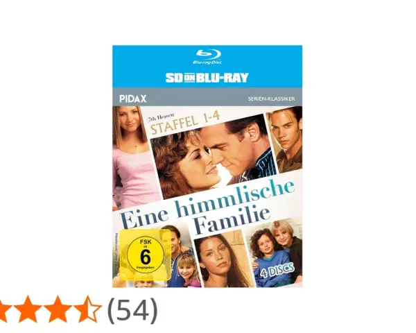 Blu-ray-Box "Eine himmlische Familie" mit Darstellern der Serie. Enthält Staffel 1-4 auf 4 Discs.