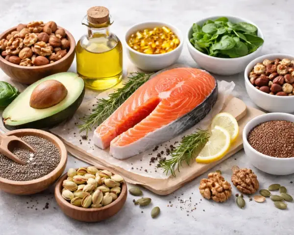Łosoś, orzechy, siemię lniane, nasiona chia i awokado to produkty, w czym jest omega 3.