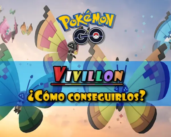 Varios Vivillon de Pokémon GO vuelan en el cielo. El texto dice "VIVILLON ¿CÓMO CONSEGUIRLOS?".