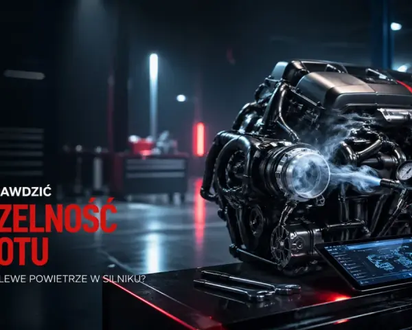 Diagnostyka nieszczelności dolotu w silniku diesel. Dym wydobywa się z silnika podczas testu szczelności.