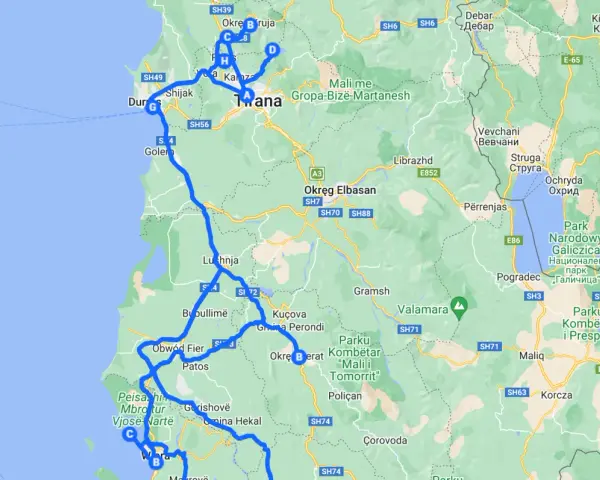 Trasa samochodowa przez malownicze **albania miasta**: Durrës, Tirana, Elbasan, Berat, Kuçova, Fier, Lushnja, Vlora.