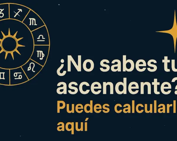 Rueda zodiacal con el sol en el centro. Texto: "¿No sabes tu ascendente? Puedes calcularlo aquí".