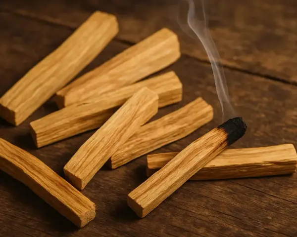 Un palo santo arde, liberando humo aromático. Así es de donde sale el palo santo, de la madera sagrada.